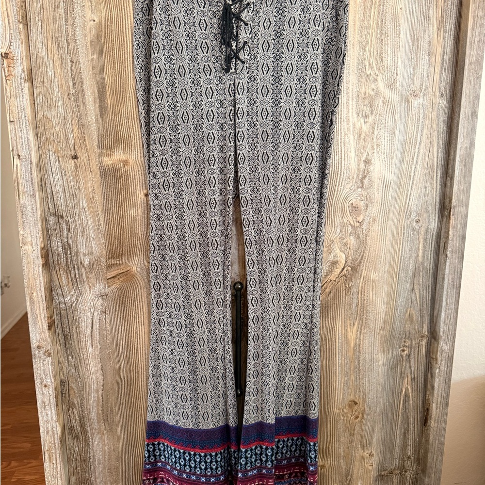 About A Girl Black and Cream Patterned Wide-Leg Pants